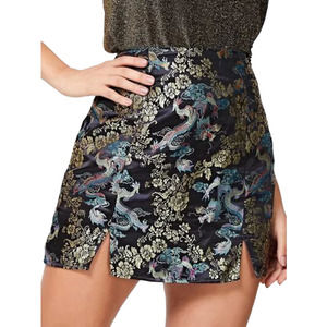 SHEIN Large Skirt Chinese Dragon Jacquard Satin Black Gold Green Pink Mini 135